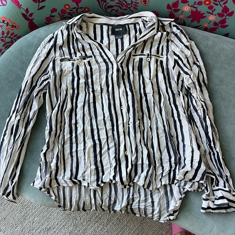 Maeve White & Black Vertical Stripe Button-Down Shirt